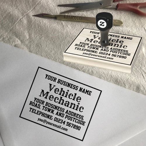 Vehicle Mechanic with Name Address etc Rubber Stamp