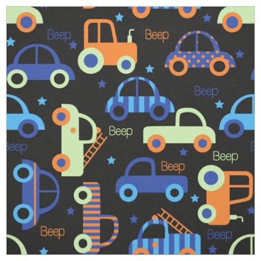 Vehicle pattern with car firetruck tractor jeep fabric