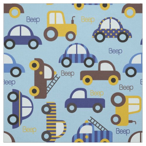 Vehicle pattern with car firetruck tractor jeep fabric