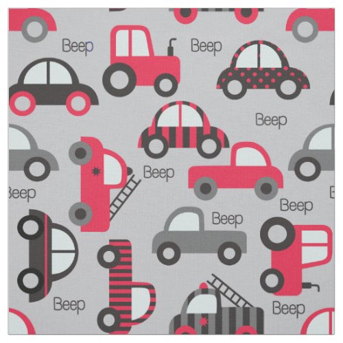 Vehicle pattern with car firetruck tractor jeep fabric