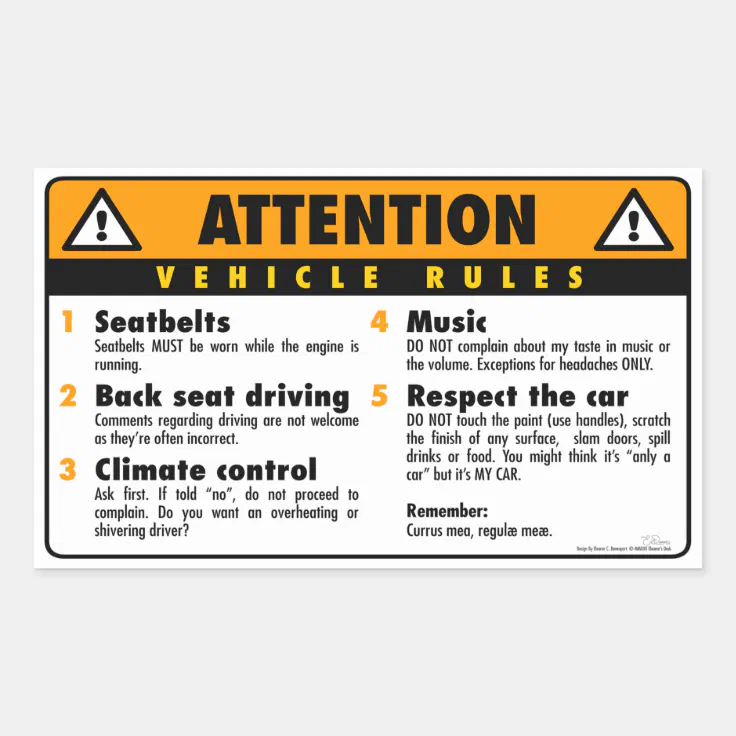 Vehicle Rules Original Rectangular Sticker Zazzle