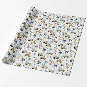 Vehicles and trucks on construction site wrapping paper