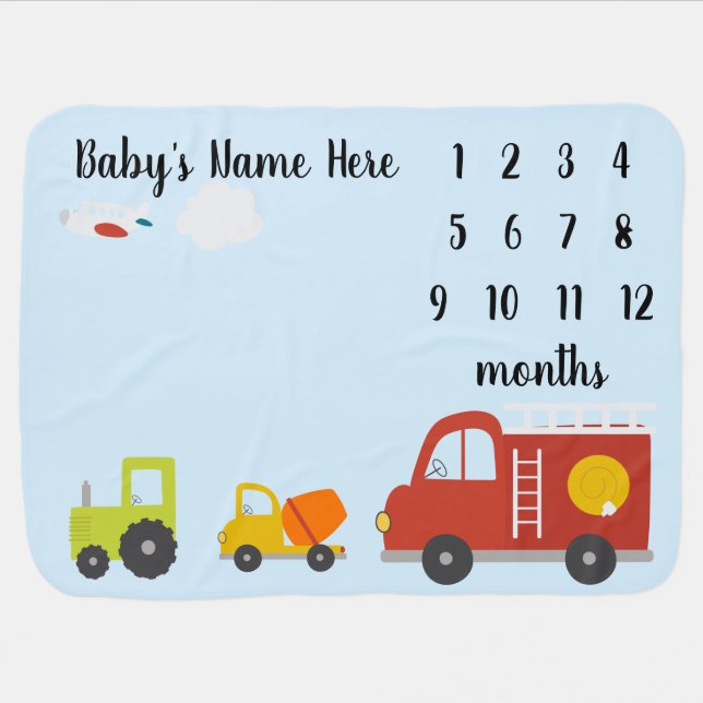 Vehicles Baby Milestone Baby Blanket (Horizontal)