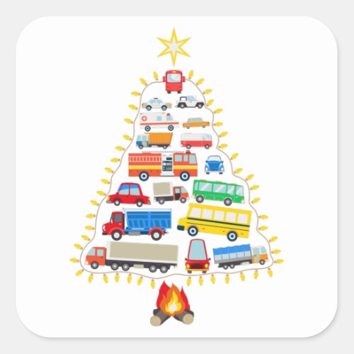 Vehicles Christmas Tree Gift Vehicles Costumes Square Sticker