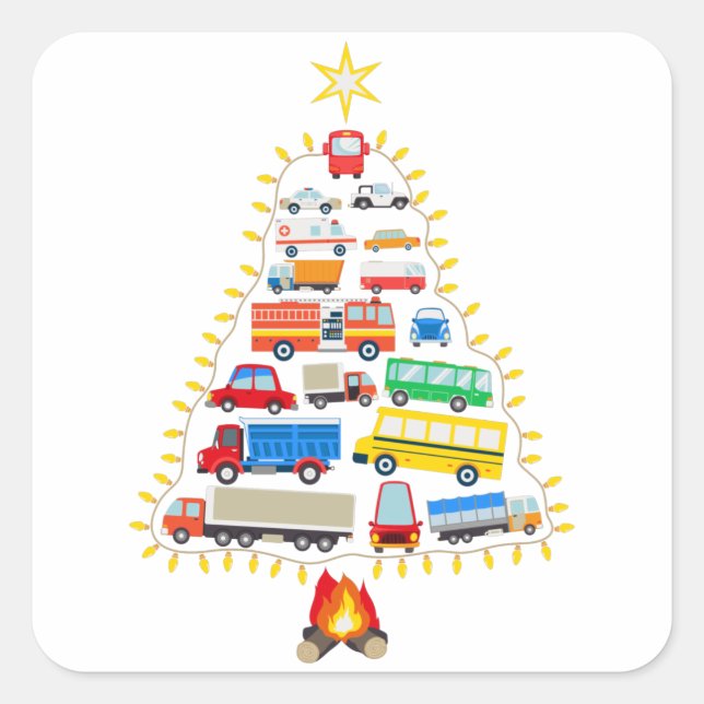 Vehicles Christmas Tree Gift, Vehicles Costumes Square Sticker (Front)