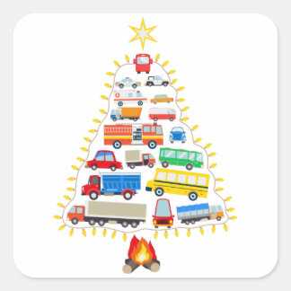 Vehicles Christmas Tree Gift, Vehicles Costumes Square Sticker