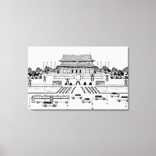 Vehicles on road by pagoda canvas print