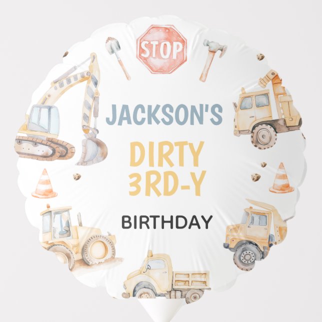 Vehicles Yellow Construction Dirty 3rdy Birthday  Balloon (Front)