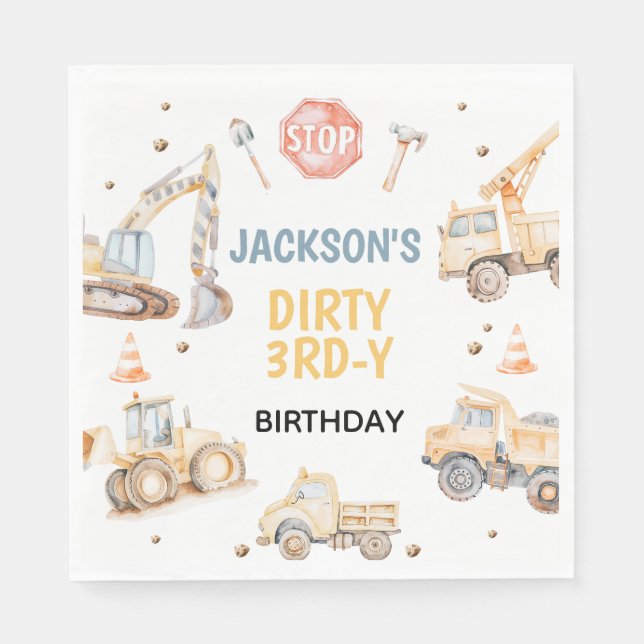 Vehicles Yellow Construction Dirty 3rdy Birthday  Napkins (Front)