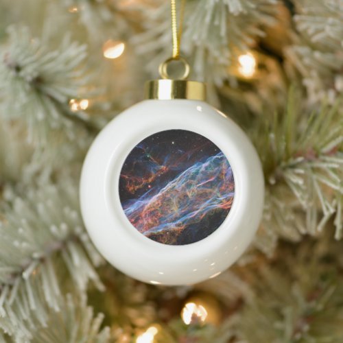 Veil Nebula Supernova Remnants Hubble Telescope Ceramic Ball Christmas Ornament