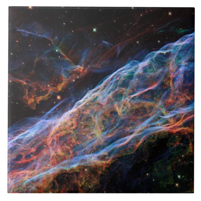 Veil Nebula Supernova Remnants Hubble Telescope Ceramic Tile (Front)