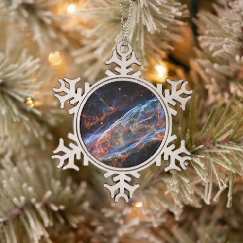 Veil Nebula Supernova Remnants Hubble Telescope Snowflake Pewter Christmas Ornament