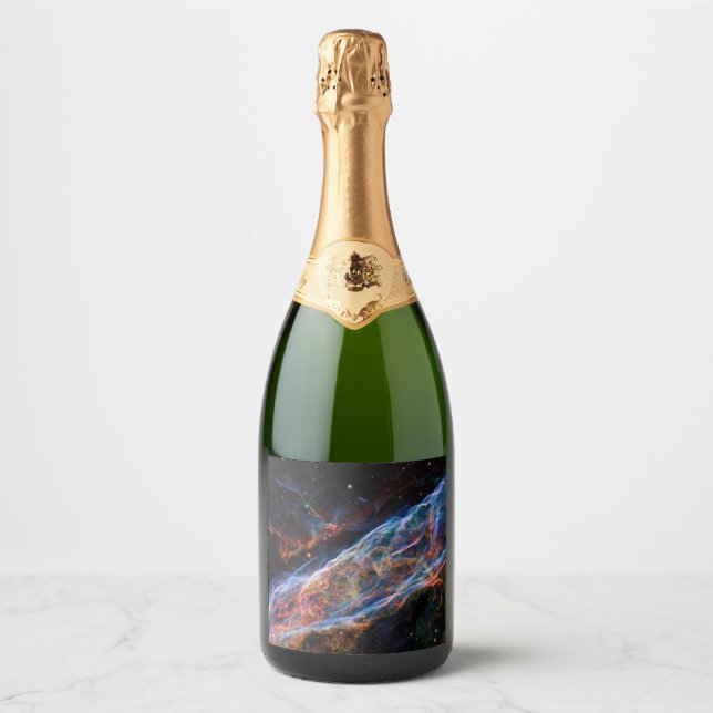 Veil Nebula Supernova Remnants Hubble Telescope Sparkling Wine Label (Front)