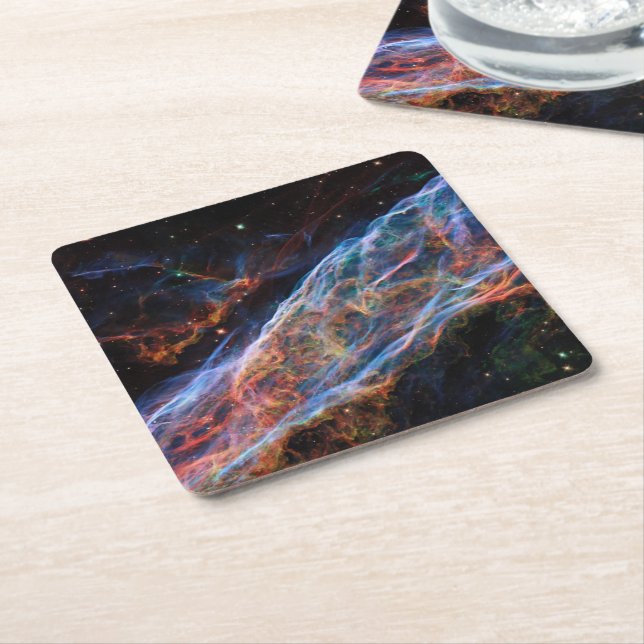 Veil Nebula Supernova Remnants Hubble Telescope Square Paper Coaster (Angled)