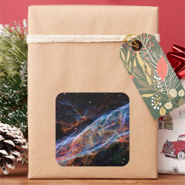 Veil Nebula Supernova Remnants Hubble Telescope Square Sticker (Holiday)