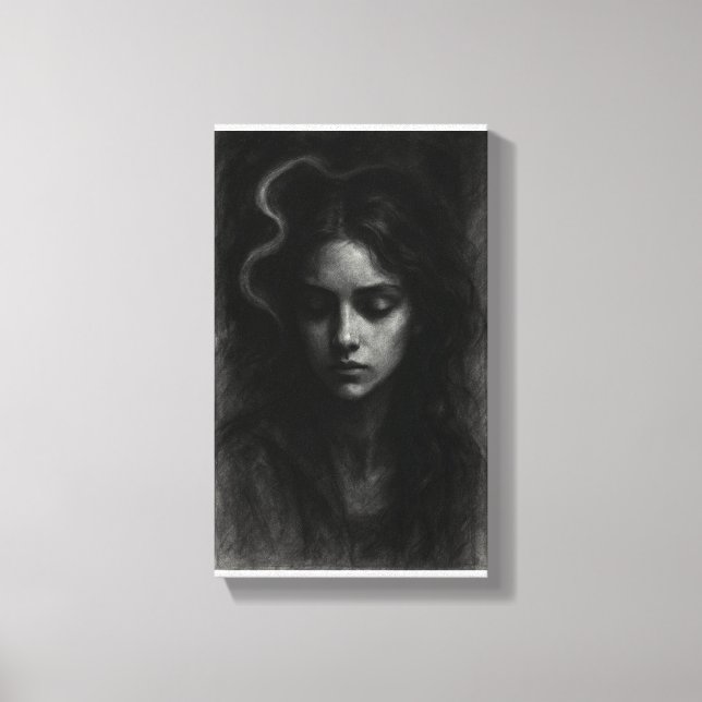 Veil of Silence – Dark Charcoal Portrait Canvas Print (Front)