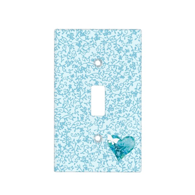 Veiled Blue Heart & Butterfly Light Switch Cover (Front)