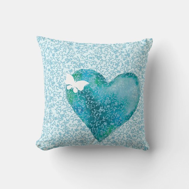 Veiled Blue Heart Throw Pillow (Front)