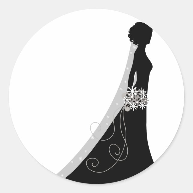 Veiled Bride Silhouette Clipart Wedding Stickers (Front)