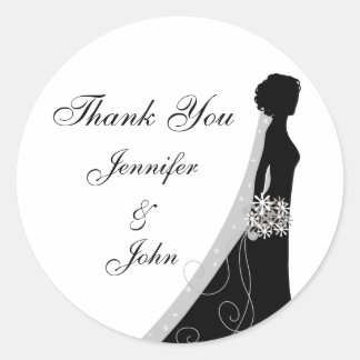Veiled Bride Silhouette Wedding Thank You Stickers Veiled Bride Silhouette Wedding Thank You Stickers