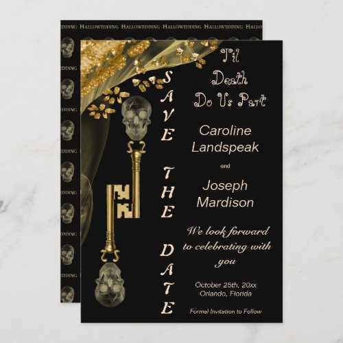 Veiled Gold Nuggets  Skeleton Keys Hallowedding I Invitation