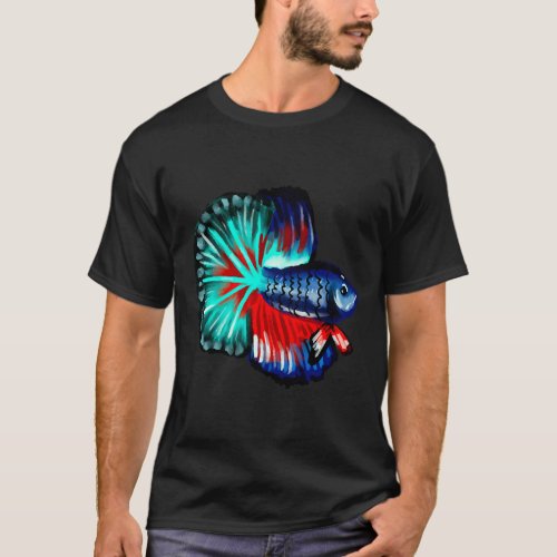 Veiltail Betta Fish Clipart Watercolor Corals Sket T_Shirt