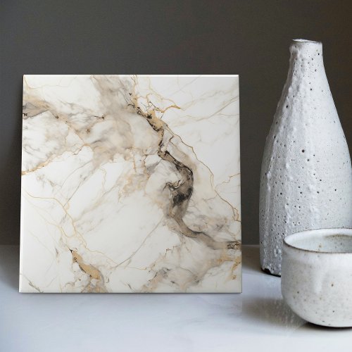 Vein of Gold Faux Marble Intricate Accent Ceramic Tile