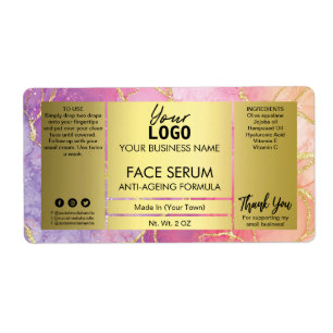 Veins Gold Glitter And Pink Ink Face Serum Label