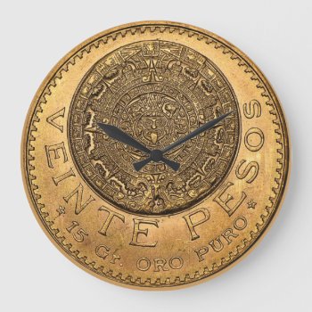 Veinte Pesos Oro Puro Large Clock by tempera70 at Zazzle