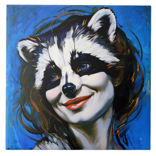 “Velka Teyani”  Whispering Raccoon Trickster  Ceramic Tile