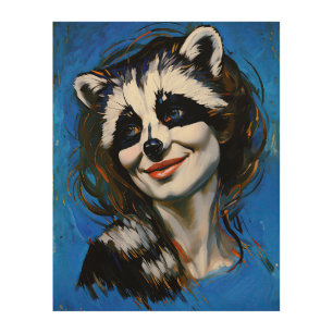 “Velka Teyani” Whispering Raccoon Trickster Wood Wall Art