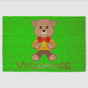 Velkommen Bear Apple Green Welcome Doormat Fiber Doormat