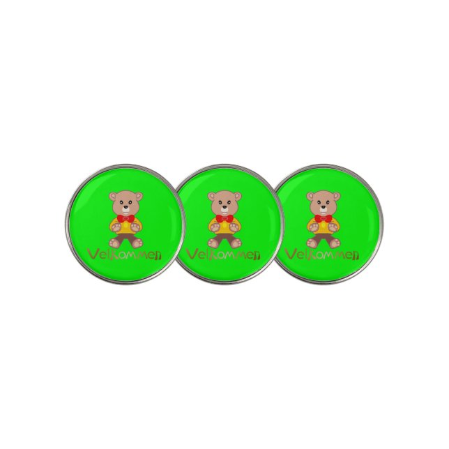 Velkommen Bear Apple Green Welcome   Golf Ball Marker (3 Up)