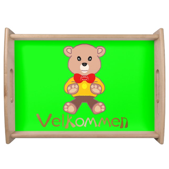 Velkommen Bear Apple Green Welcome   Serving Tray (Front)