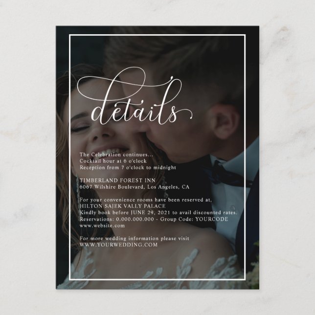 Vellum Black & White Overlay Photo Wedding Details Enclosure Card (Front)