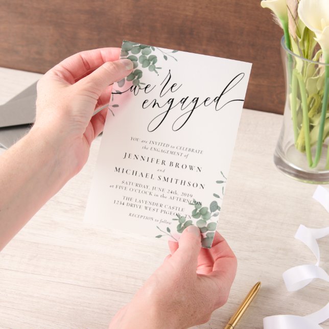 Vellum Budget Boho Eucalyptus Signature Engaged Invitations (Handheld)