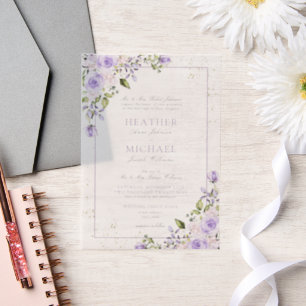 Vellum Elegant Lilac Lavender Gold Floral Wedding Vellum Invitations