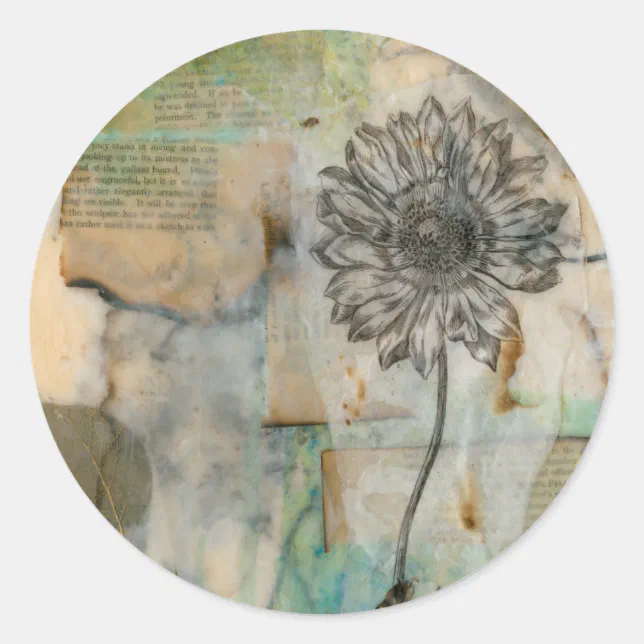 Vellum Floral I Classic Round Sticker Zazzle