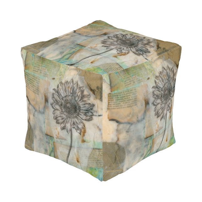 Vellum Floral I Pouf (Angled Front)