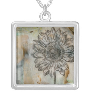 Vellum Floral I Silver Plated Necklace