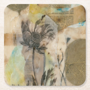 Vellum Floral II Square Paper Coaster
