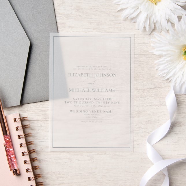 Vellum Formal Dusty Blue Classic Script Wedding Invitations (Wedding)