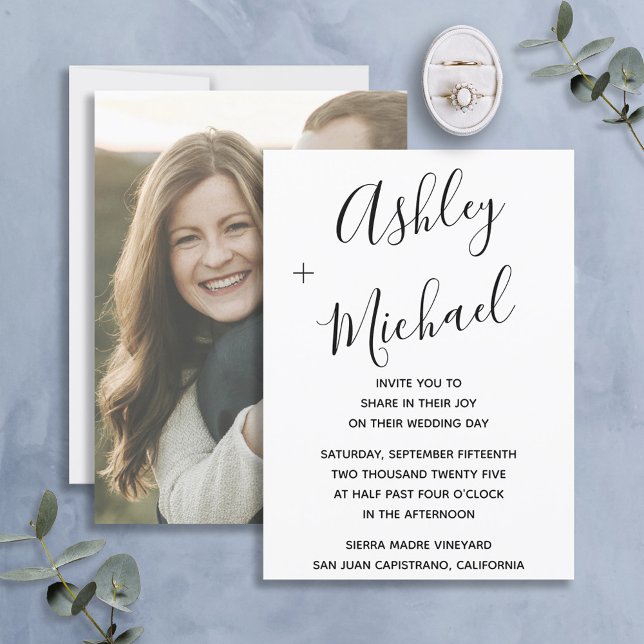 Vellum Look Black Handlettered Photo Wedding Invitation (Creator Uploaded)