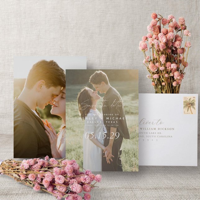 Vellum Look Hand Lettered Typography 2 Photo Save The Date (Save the Date!)