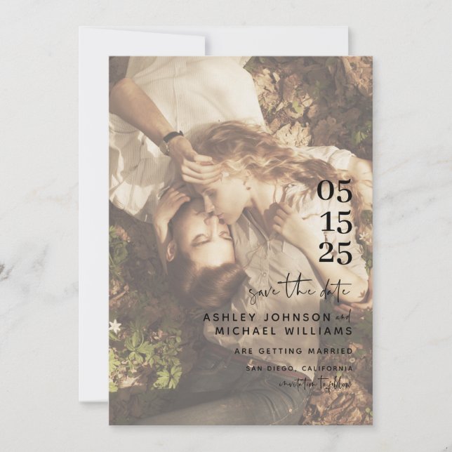 Vellum Look Hand Lettered Typography Photo Save The Date (Front)