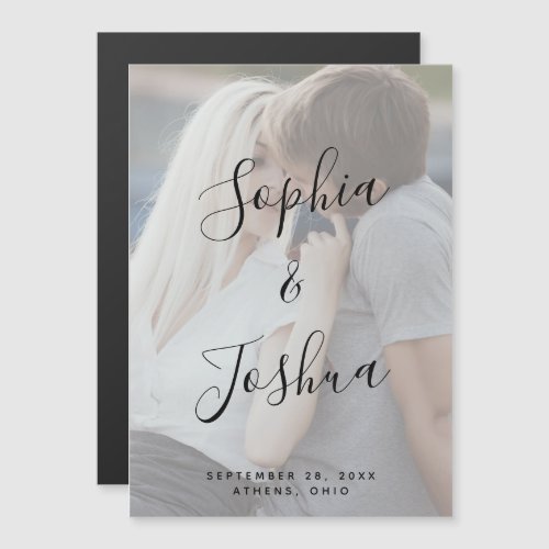 Vellum Look Modern Calligraphy Photo Save the Date Magnetic Invitation