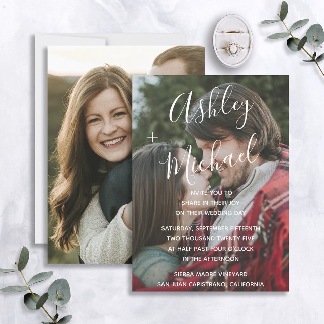 Vellum Look White Handlettered Photo Wedding Invitation (Creator Uploaded)