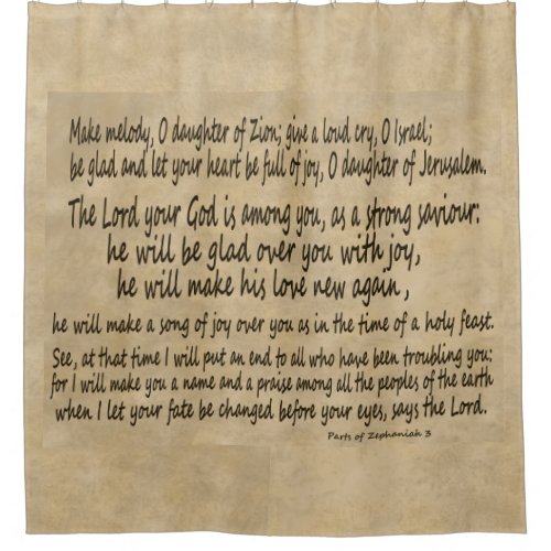 Vellum Manuscript Zephaniah 3 Scripture Bible Shower Curtain