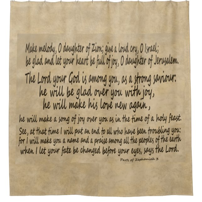 Vellum Manuscript Zephaniah 3 Scripture Bible Shower Curtain (Front)