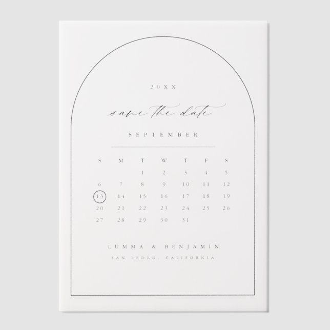 Vellum Save The Date Calendar Arch Photo Overlay Invitations (Front)